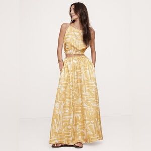 Banana Republic Viscose-Linen Cropped Boatneck Top and Midi Skirt set Yellow XS